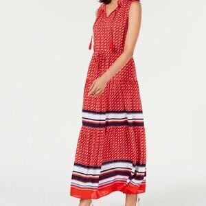 Charter Club women 16 border print tiered maxi dress sleeveless v-neck Boho